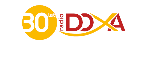 Czerwono zółte logo Radia Doxa